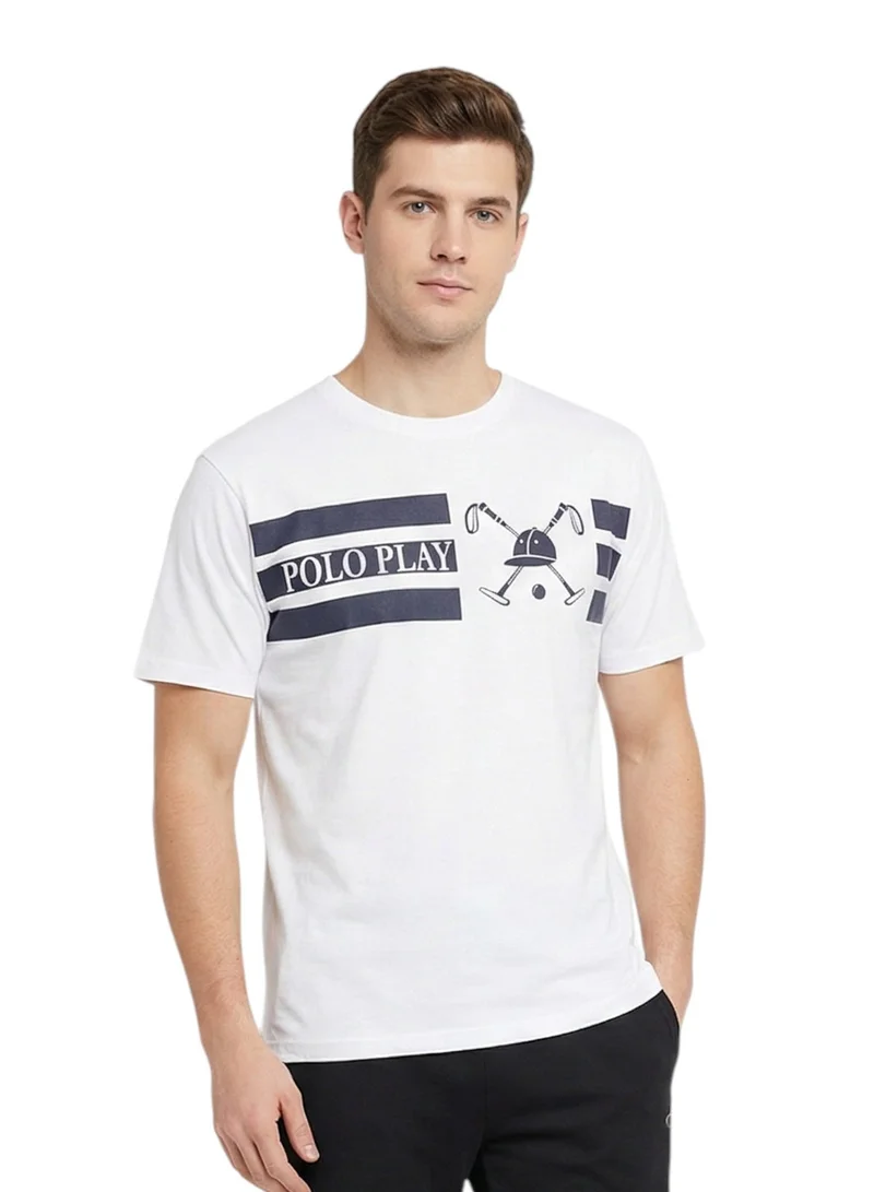 لعب البولو تيشيرت رجالي مطبوع أبيض